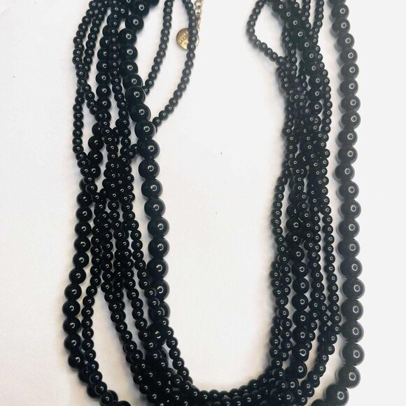 Vintage Joe Fresh Multi-Strand Black Bead Necklace, 7 Rows, Bronze Hardware, 50– - Picture 6 of 9
